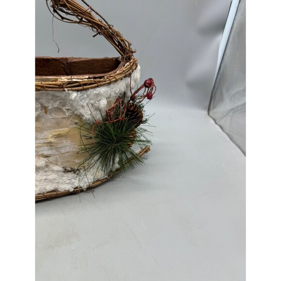 Rustic Birch Bark & Pine Cone Basket Handle Christmas decor wall handing READ - Picture 3 of 9